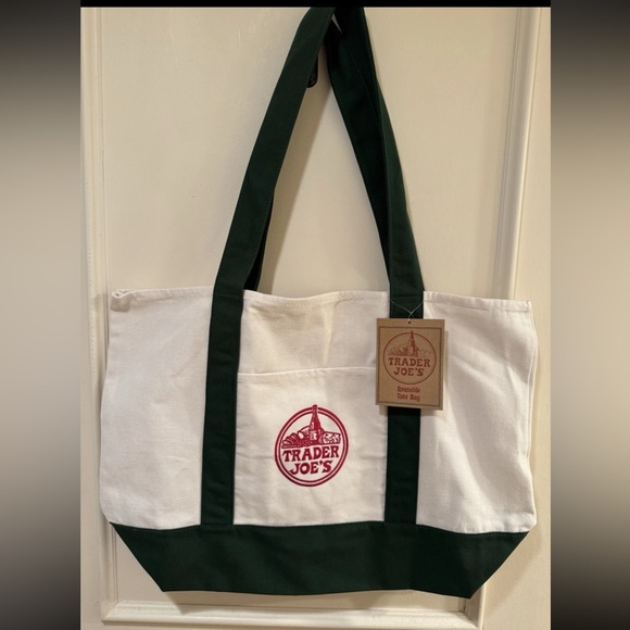 Trader Joe’s Handbags - Trader Joes 1 Hunter Green NWT Large Canvas Tote NEW ITEM Fast Ship Free Gift